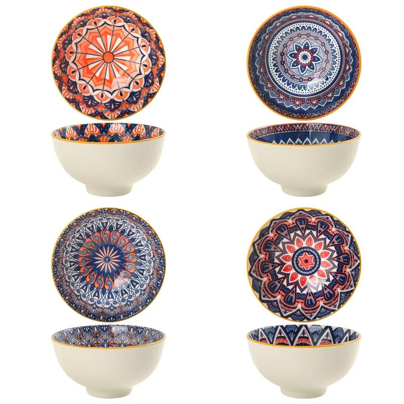 Bohemian Floral Ceramic Rice Bowls – Hand-Painted Underglaze Tableware Set (Microwave Safe, Gift-Ready For Holidays & Corporate Events)_voghion.com