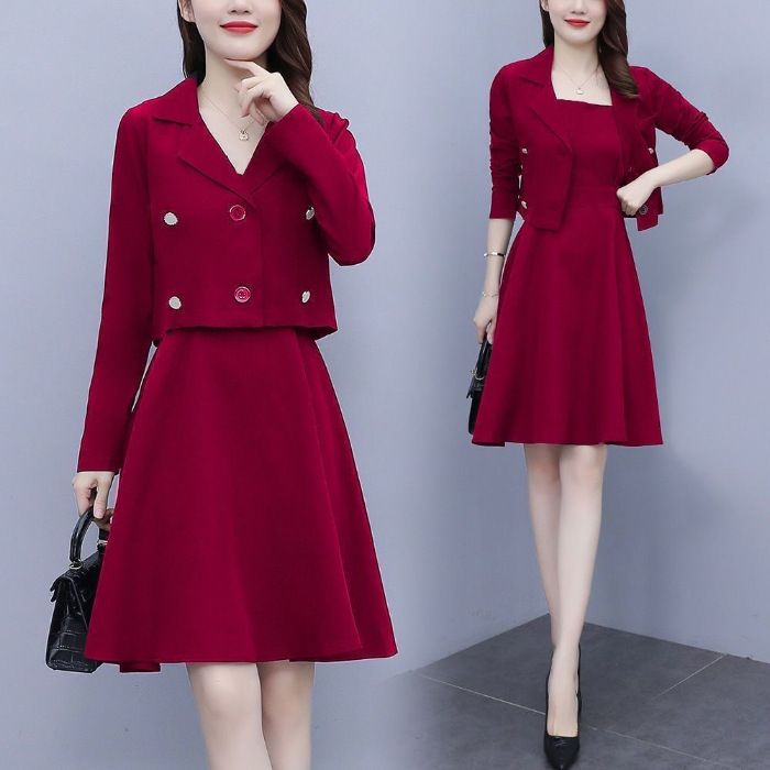 Tenue d'automne grande taille pour femme, petite veste, nouveau style 2025, robe blazer Fat Sister, ensemble deux pièces amincissant_voghion.com