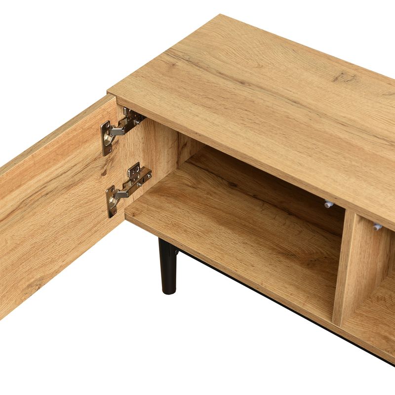 Meuble TV moderne avec finition grain de bois, éclairage LED réglable, 175 L x 31 l x 41 H cm_voghion.com