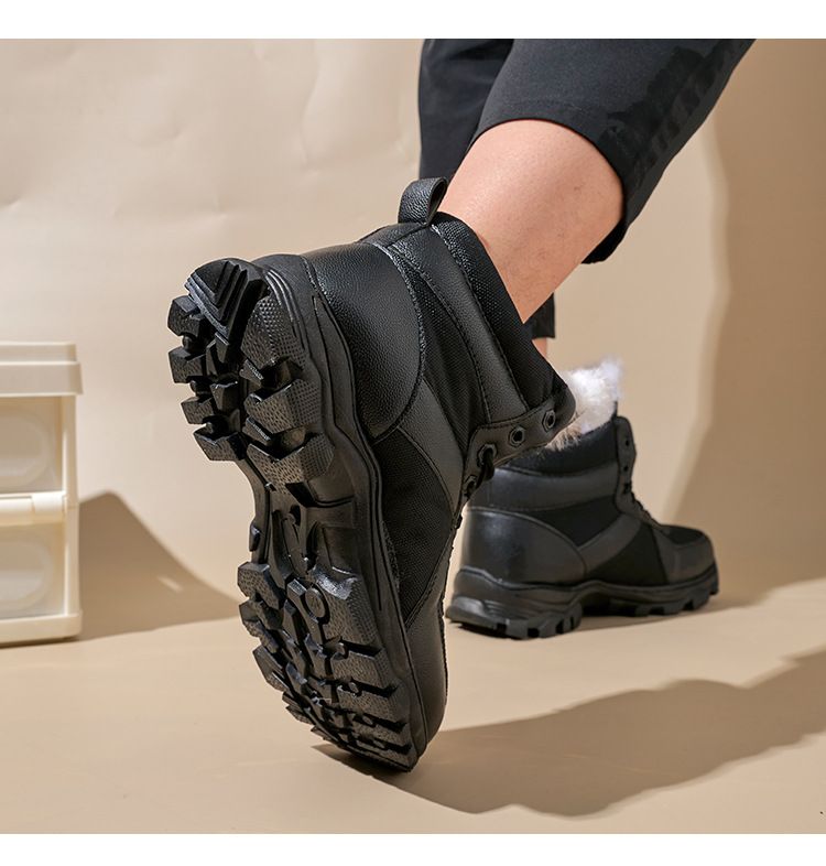 Botas de nieve de invierno para hombre con forro de lana y cuero genuino: botas altas, cálidas y gruesas para senderismo y clima frío._voghion.com