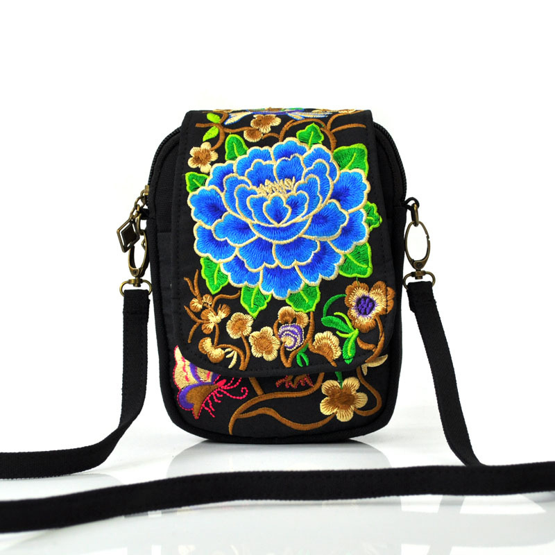 Borsa a tracolla da donna Borsa da viaggio Borsa a tracolla con cerniera ricamata floreale vintage Borsa per cellulare ricamata_voghion.com