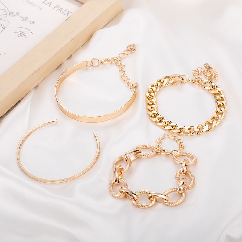 New Combination Fashionable And Simple Gold Wide Opening 4-piece Set Bracelet_voghion.com