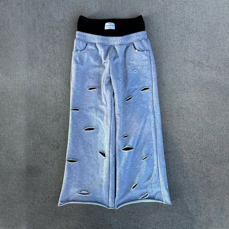 Herenkleding Millennial Hoge Taille Heren Casual Broeken Gescheurde Stiksels Dubbele Taille Hip Hop Rol Harajuku Rechte Broek Punk Stijl_voghion.com
