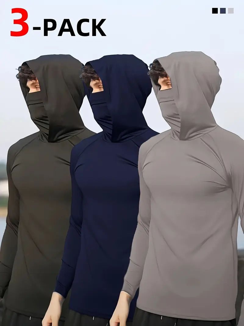 Men's 3-Pack Quick-Dry Hoodie, Lightweight Running Pullover With Breathable Fabric, Gym Workout Zip Up_voghion.com