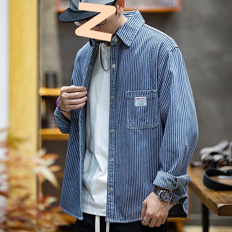 Camicia a righe spesse autunnali da uomo, casual, ampia, a maniche lunghe, da uomo, giacca_voghion.com