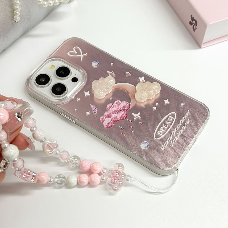 3D Rosa Wolleken Telefonshülle Gefiedert Garn Graduellen Halo Fir iPhone 14 15plus 13 13pro_voghion.com