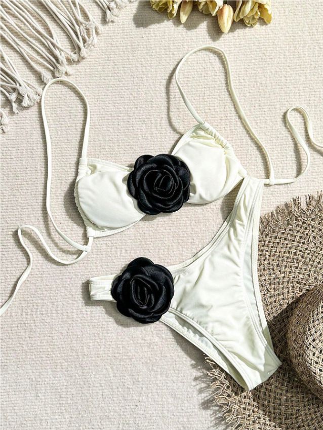 Costume da bagno bikini con fiori tridimensionali alla moda per donna_voghion.com