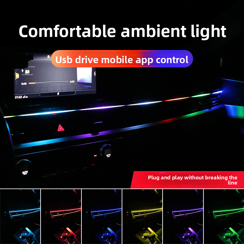 Car Center Console Interior Colorful Modified LED Dashboard Acrylic Ambient USB Wireless Flowing Light_voghion.com