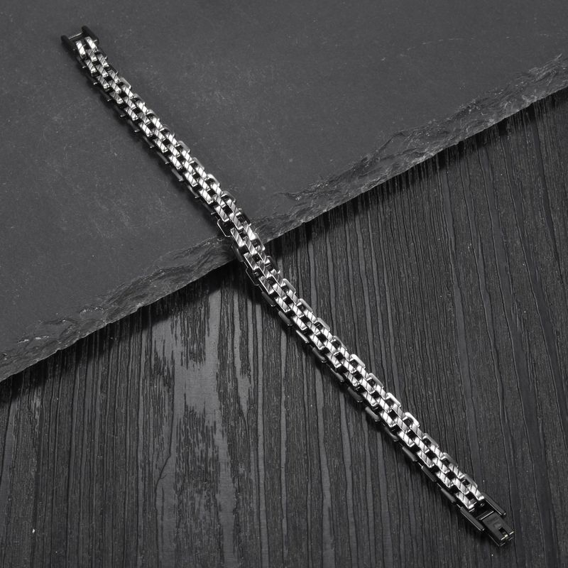 Braccialetto piatto in acciaio al titanio a tre file con cinturino in twill street hip-hop da uomo_voghion.com