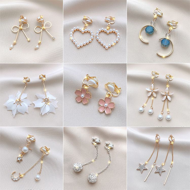Korean fashion tassel clip no ear holes, niche design sense, with a sense of luxury, super Xiansen style and earrings_voghion.com