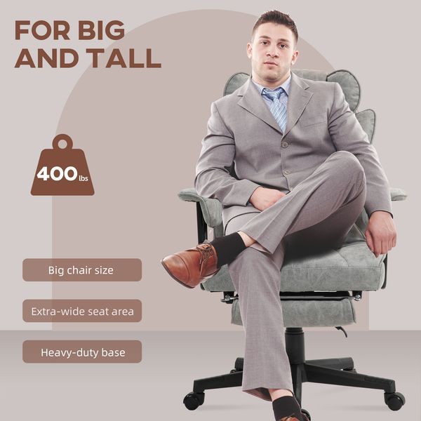 HOMCOM Massage Executive Office Chair With 6 Vibration Points, 400LBS Heated Big And Tall Office Chair With Foot Rest And Lumbar Support, Microfiber_voghion.com
