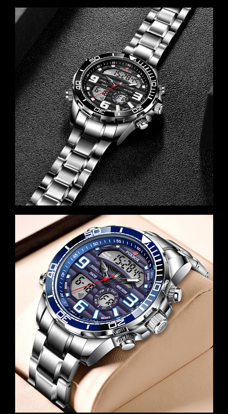 Relógios masculinos moda esporte relógio masculino quartzo analógico digital relógio masculino à prova dwaterproof água relógios de aço inoxidável_voghion.com