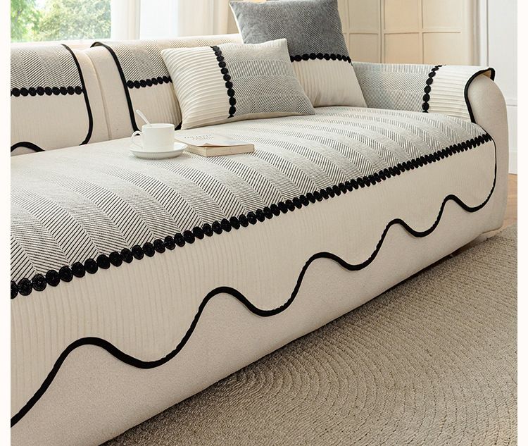 Chevron Chenille Sofa Covers – Non-Slip Stretchable Sectional Couch Pads (Striped, All-Season, Multiple Sizes & Colors)_voghion.com