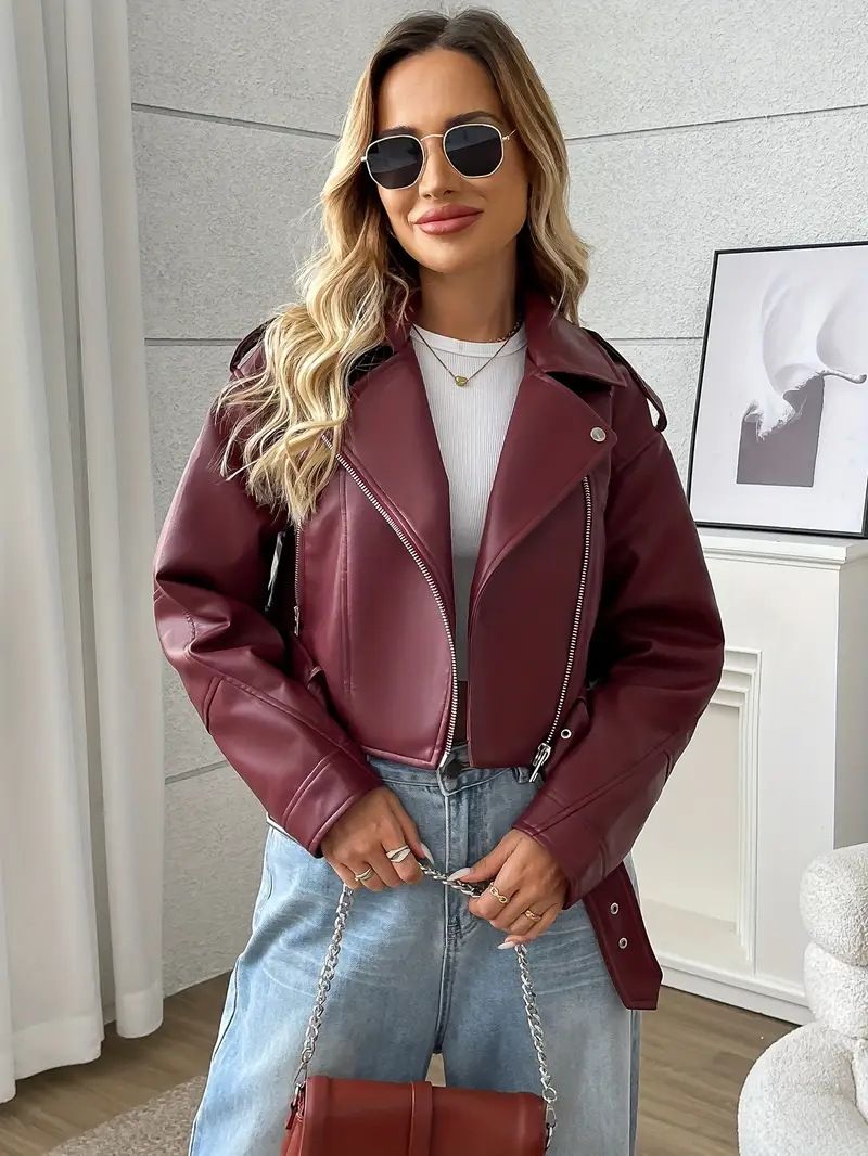 Kurze PU-Lederjacke für Damen – Edgy Retro-Bikermantel mit Reverskragen, Streetwear-Mode für Badass-Vibes_voghion.com