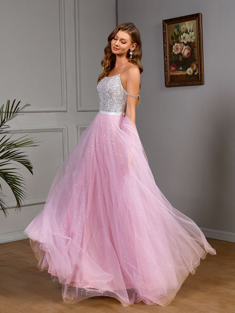 Robe de bal élégante en tulle pailleté – Robe de mariée bustier coupe trapèze ornée de sequins scintillants (Violet, S-XL)_voghion.com