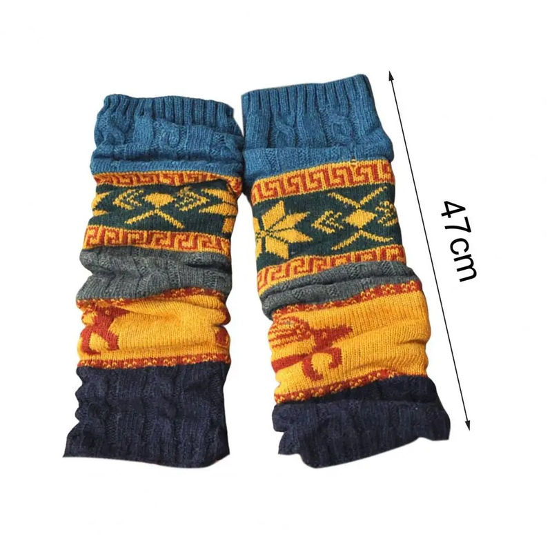 Women Deer Snowflake Patterns Crochet High Stretchy Long-term British Style Cable Knit Knee-High Boot Socks_voghion.com