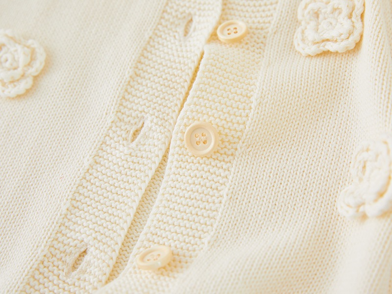 Frühling und Herbst Rundhals handgemachte Blume gestrickte Strickjacke langärmeligen Mantel für Baby Mädchen Pullover_voghion.com