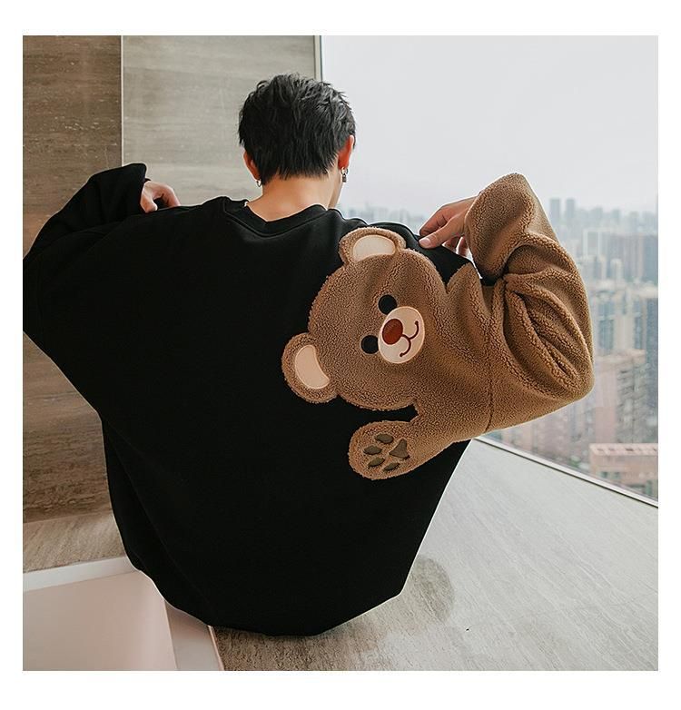 Maglione da uomo in lana di agnello con ricamo floccato, stile casual, con orsetto, a maniche lunghe, in vendita direttamente dalla fabbrica, autunno e inverno_voghion.com