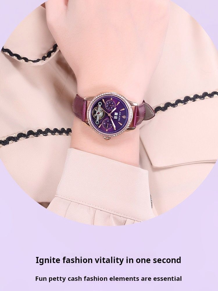 AILANG Brand Luxury Automatic Tourbillon Watch Women Fashion Leather Strap Waterproof Week Date Mechanical Wristwatch Ladies_voghion.com
