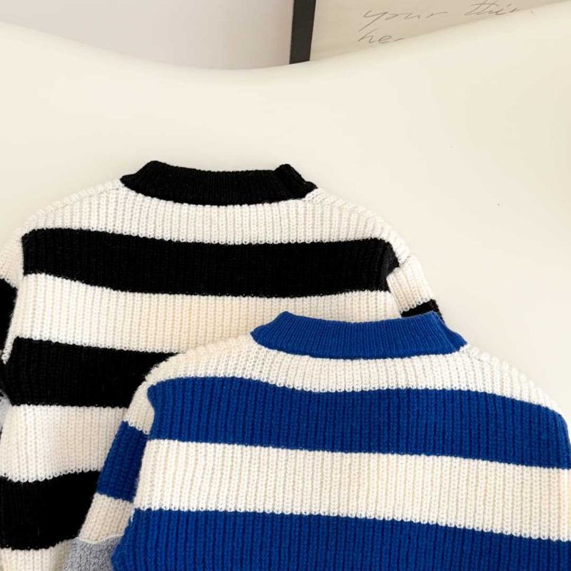 Set di maglioni invernali caldi per bambini - Pullover spesso a maniche lunghe con scollo rotondo per bambini e bambine - Completo casual comodo (blu, nero)_voghion.com