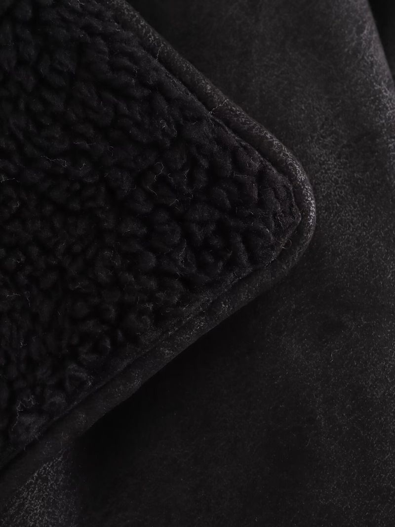 Damenmode Kunstpelzkragen Langarmjacke, Herbstoberbekleidung mit Patchwork-Design, Streetwear-Mantel in Dunkelbraun/Schwarz/Creme_voghion.com