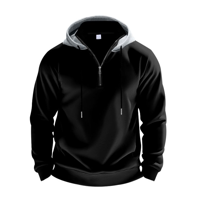 American Style Spring And Autumn Velvet Men's Loose Stand Collar Hooded Pullover Zipper Long Sleeved Sweatshirt Men_voghion.com