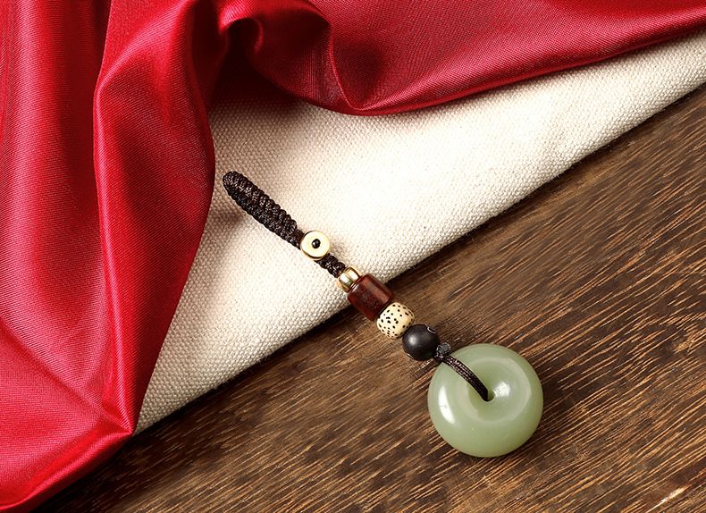 Pendentif porte-clés de voiture en agate calcédoine, boucle de sécurité en jade, pendentif haut de gamme exquis et créatif pour couple_voghion.com