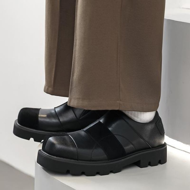 Mocassins en cuir patchwork à bout carré, adaptés à toutes les saisons, chaussures d'été respirantes pour hommes_voghion.com