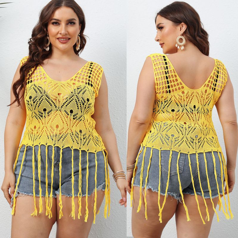 plus size dames shirt strand blouse holle franje patchwork vest sexy doorschijnende top_voghion.com