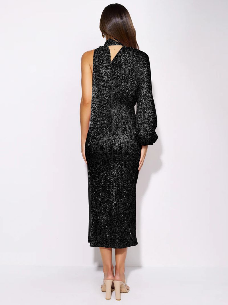 Rochie de damă Rochie de cocktail Rochie de petrecere Fustă cu crăpături și mărgele și paiete_voghion.com