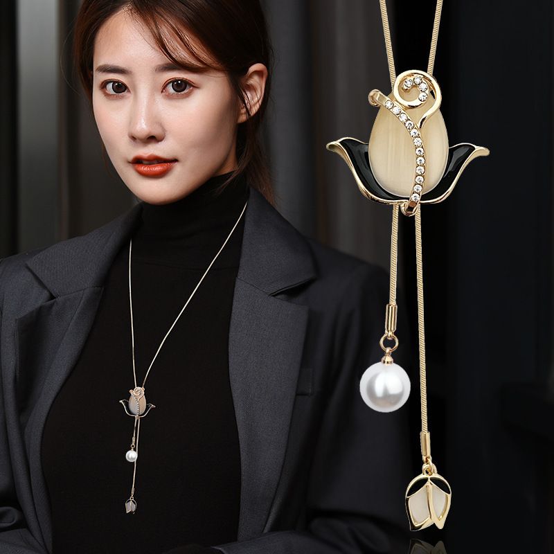 Autumn Winter Sweater Chain High-end Feel Women's Versatile Long Pearl Necklace Jewelry Tassel Pendant Accessories Live_voghion.com