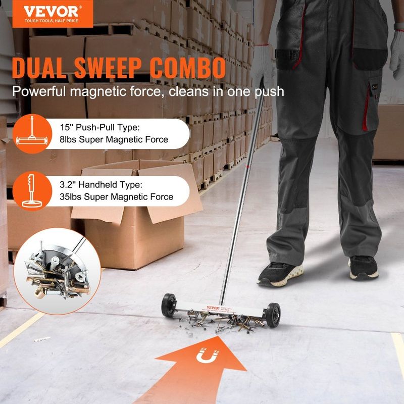 15Inch Magnetic Sweeper With Wheels Telescoping Magnetic Pickup Tool_voghion.com
