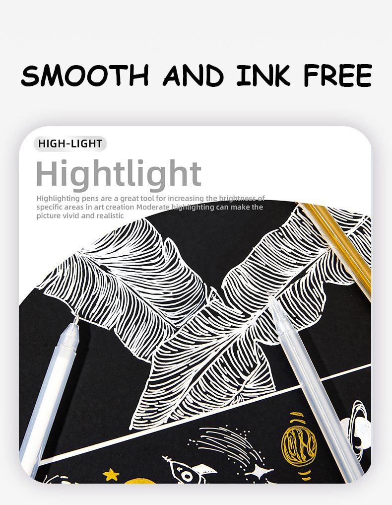 Ensemble de surligneurs métalliques S618 - Marqueurs dorés, argentés et blancs pour croquis, créations sur papier noir, bricolage et bullet journal (0,6 mm/0,8 mm/1 mm)_voghion.com