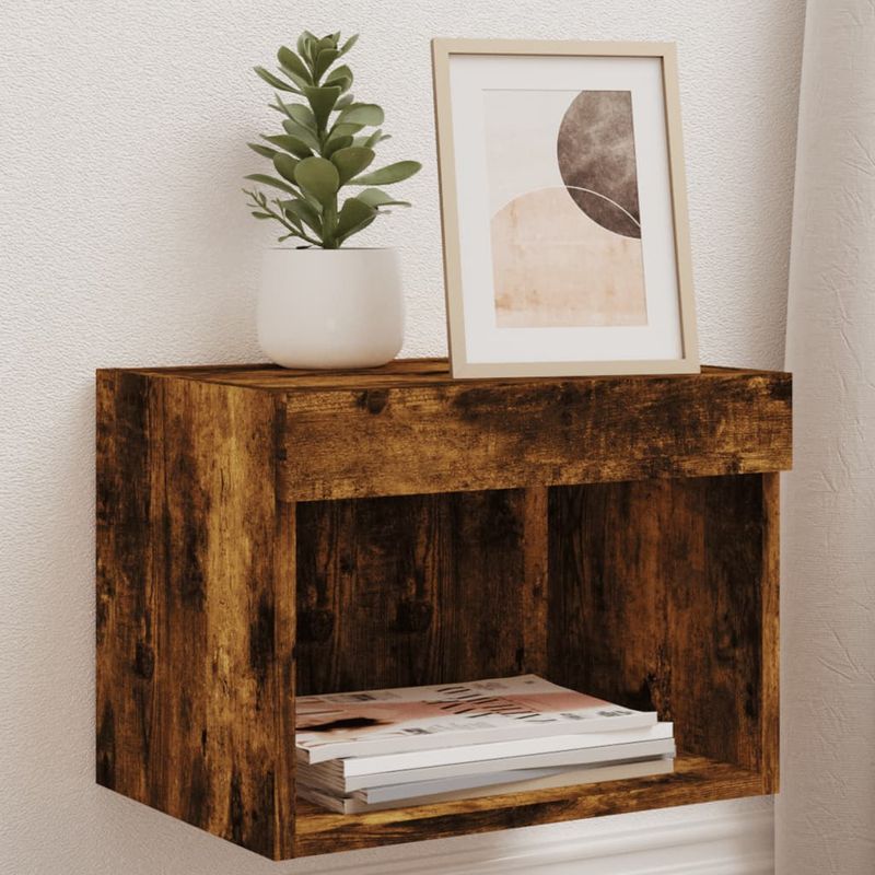 Wand-Nachttische mit LED-Leuchten 2 Stk. Räuchereiche_voghion.com