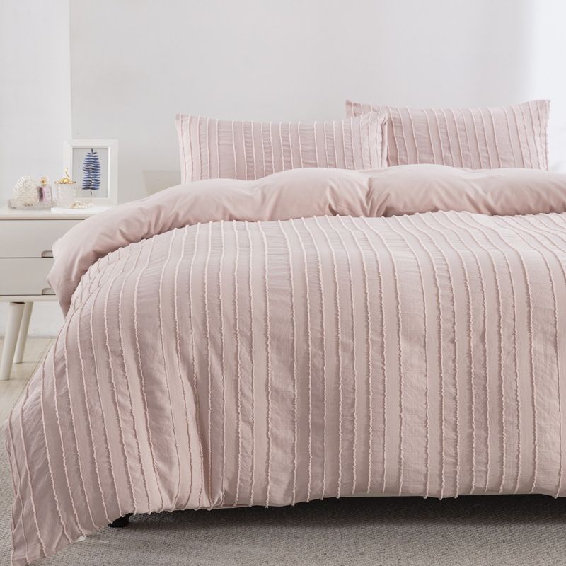 Copripiumino con motivo a righe verticali rosa a fiori recisi, set di tre pezzi per letto_voghion.com