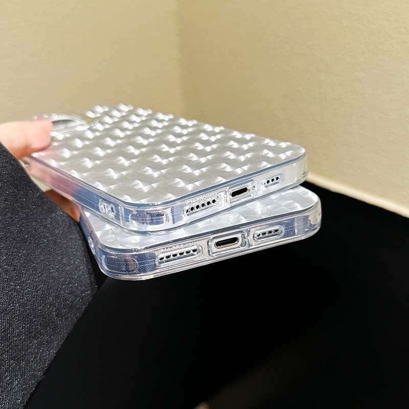 High-end silver plaid suitable for iPhone14 Apple 13promax mobile phone case electroplating 12 plaid 11 soft edges_voghion.com