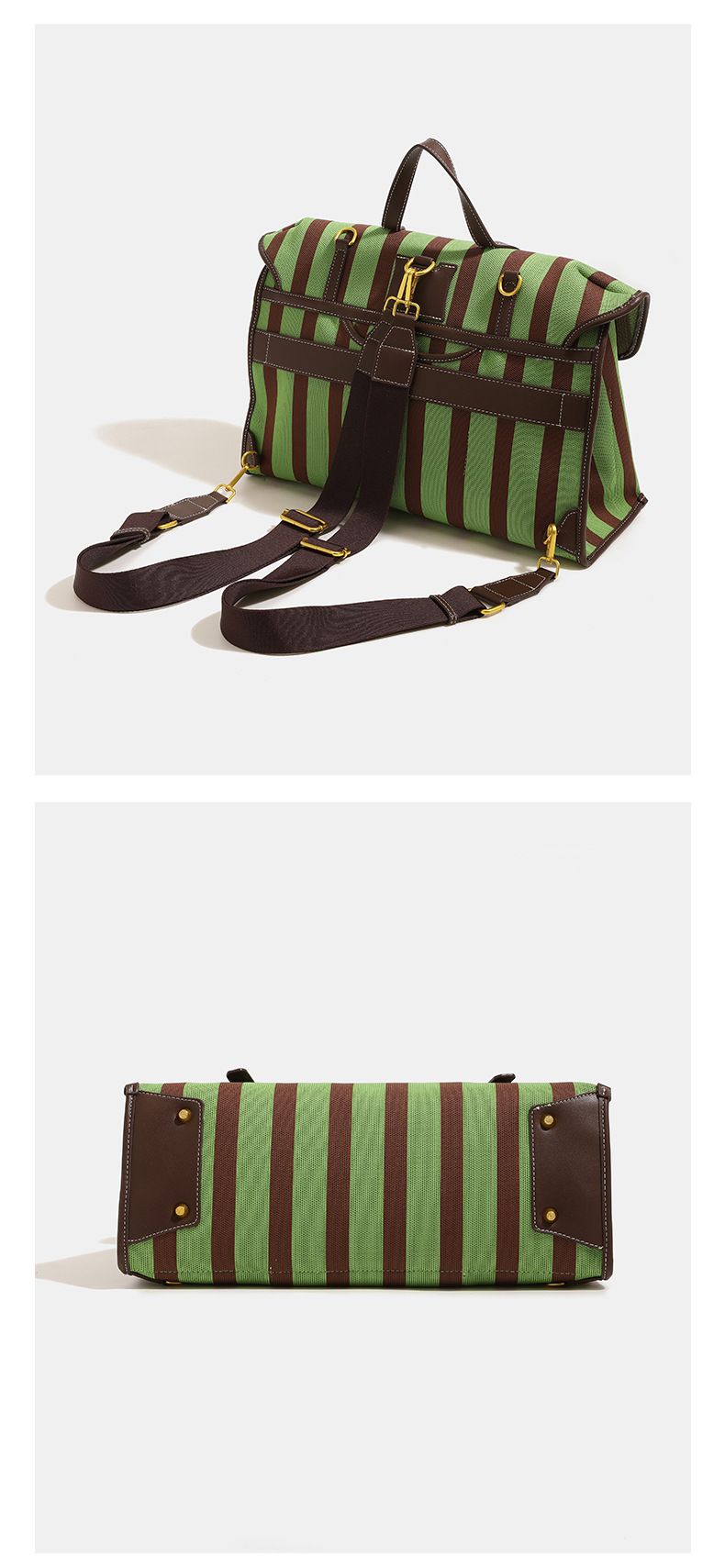 Multifunctional Briefcase Cowboy Canvas Striped Backpack Large Capacity Commuter_voghion.com