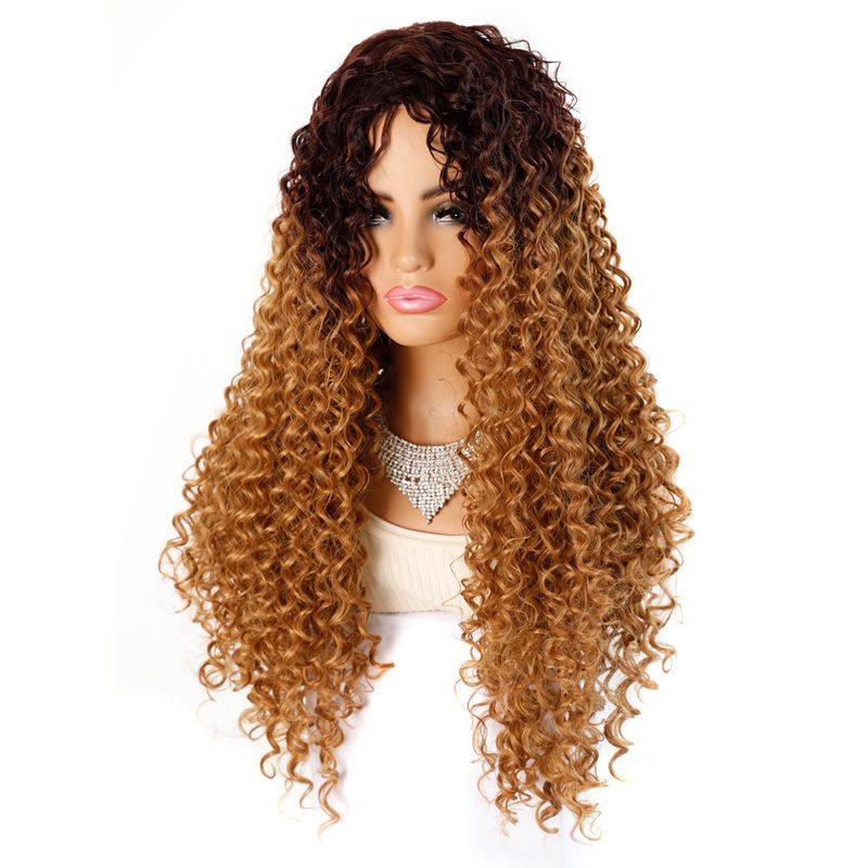 Matte realistic corn perm long curly hair wig head wool curl middle long hair wig head fluffy curly hair wig_voghion.com