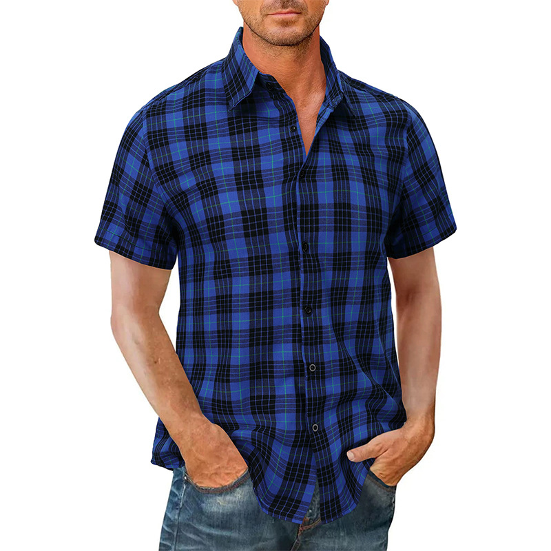 Camicie hawaiane casual da uomo transfrontaliere camicie a maniche corte da uomo del commercio estero camicie da uomo all'ingrosso camicie a quadri europee e americane_voghion.com