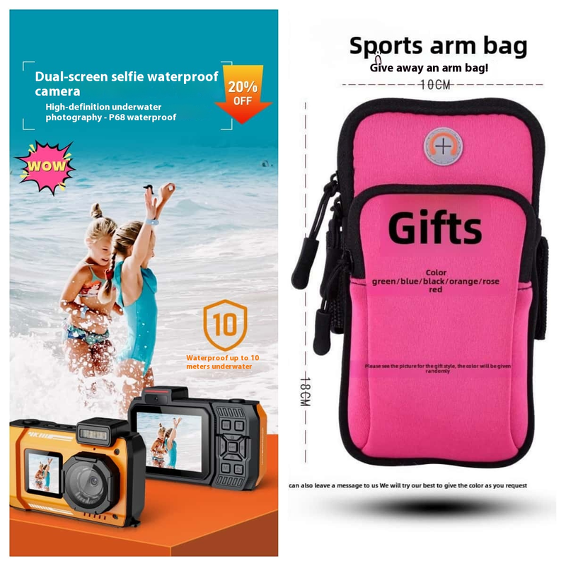 Wasserdichte Kamera zum Schnorcheln, 4K, Dual-Front-Bildschirm, 65 MP, 18-facher Zoom, Unterwasserkamera für Vlogging, Strand-Selfie, Reiseblogger, mit kostenlosem Armband_voghion.com