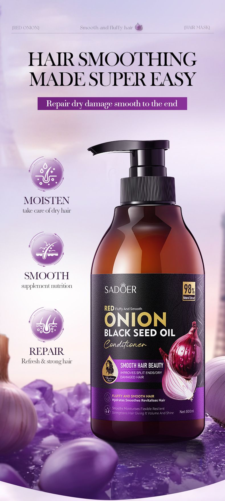 All English Onion Schwarzkümmelöl SADOER Weicher und geschmeidiger Haarspülung_voghion.com
