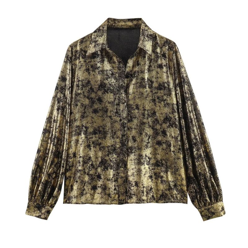 ZR Fashion Dames 2024 Lente Nieuw Metaalfolie Shirt_voghion.com