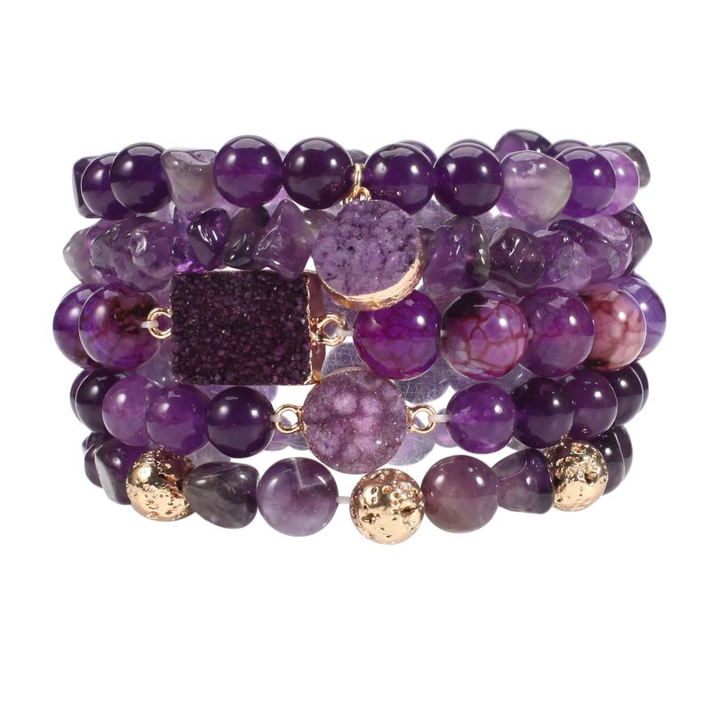 8 Cm Purple Crystal Round Beads Natural Stone BeadedBracelet Female Elastic Adjustable_voghion.com