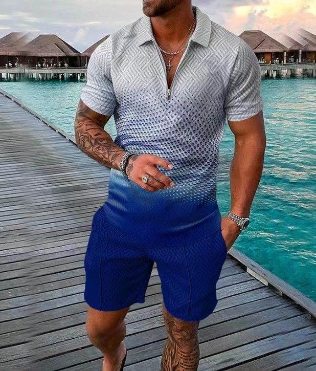 Polo da uomo 3D con stampa a catena | Completo a maniche corte slim fit_voghion.com