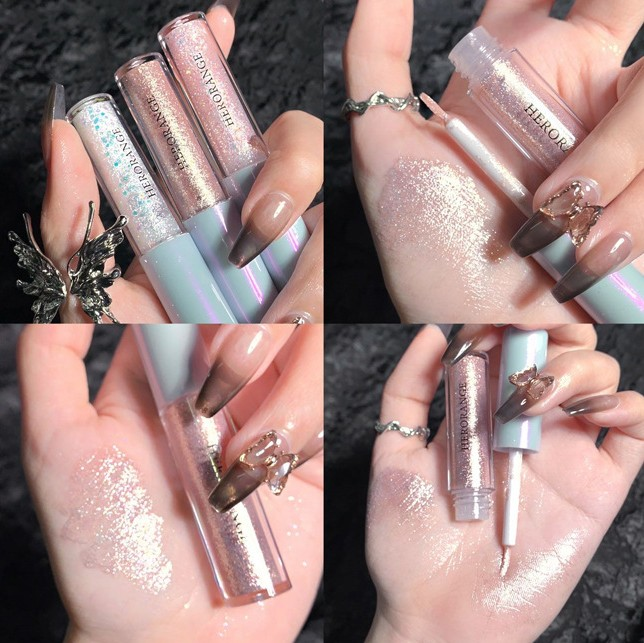 Flüssiger Glitzer-Highlighter-Lidschatten, wasserfest, perlmuttartig, glänzender Lidschatten, Eyeliner, Pailletten, liegender Silkwo-Liner_voghion.com
