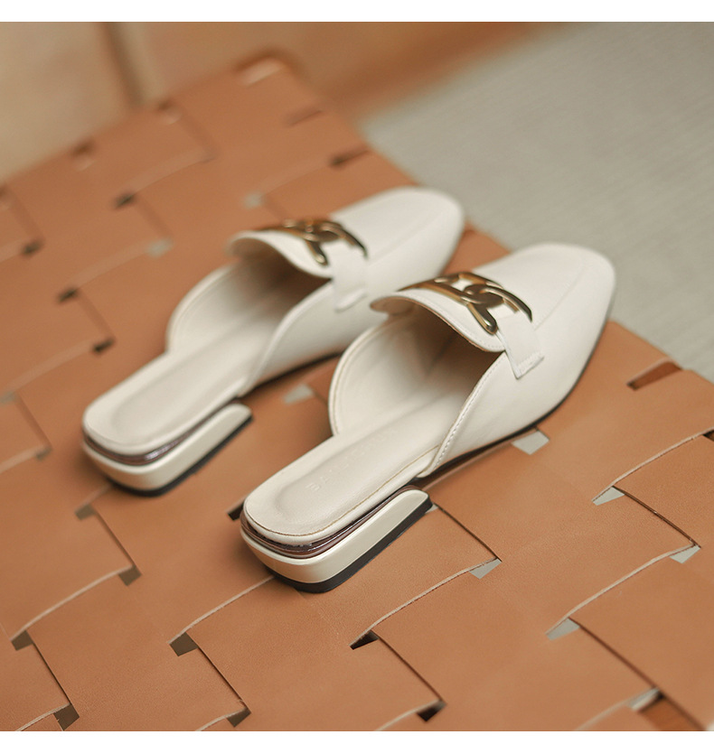 2023 new slippers women's summer outerwear fashion square toe British plus size women's shoes chunky heel sandals loafers lazy shoes_voghion.com
