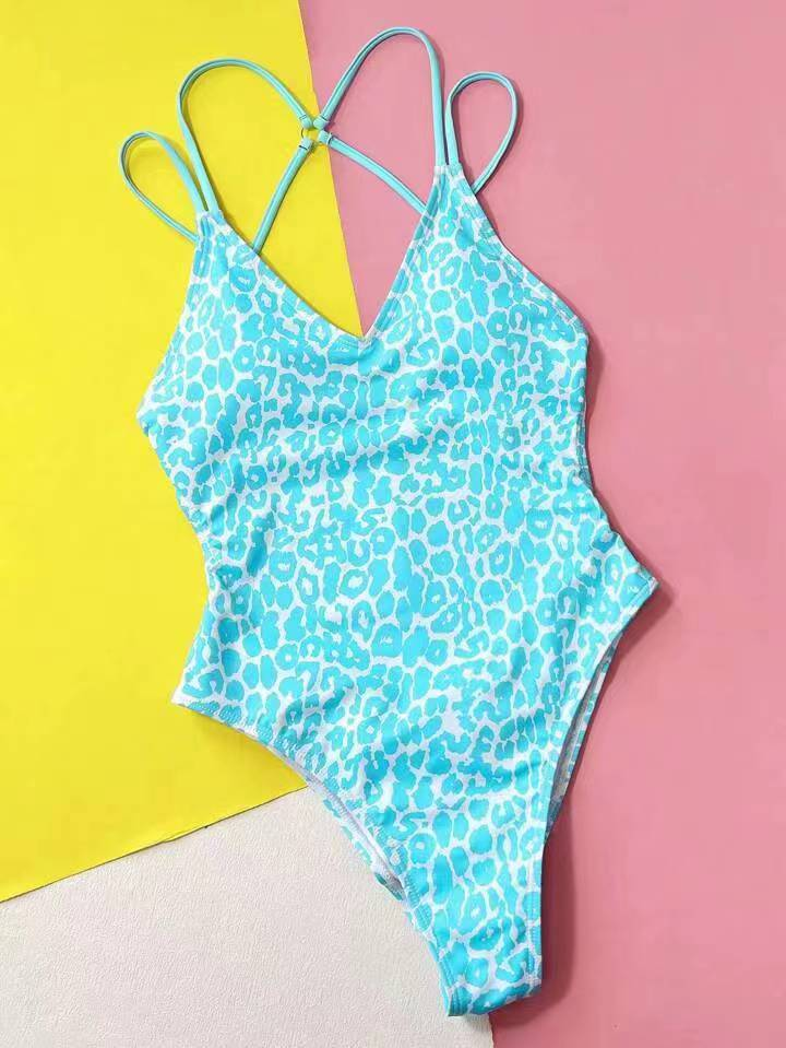 Maillot de bain bikini une pièce, imprimé léopard multicolore, sexy, avec bretelles unies, dos nu, pour femmes_voghion.com