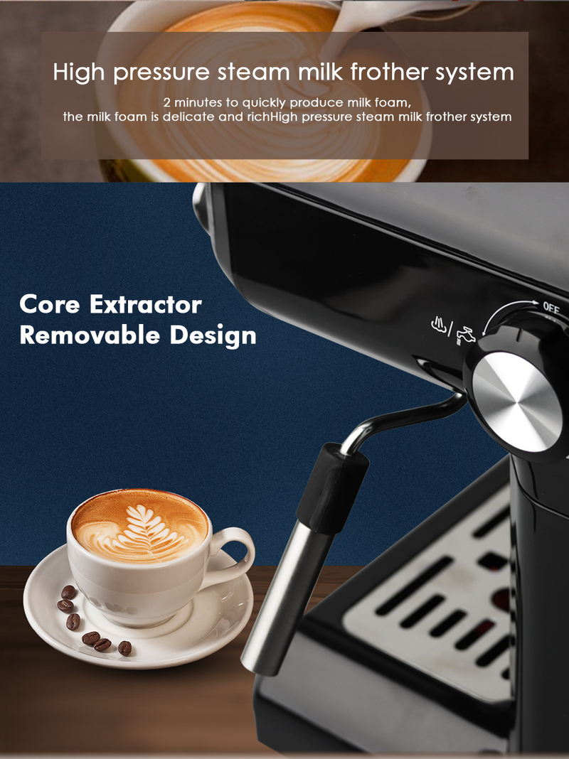 Semi-Automatic Espresso Machine With Milk Frother - 15Bar Pressure, 1.5L Removable Tank, Compact For Home & Office, 220-240V EU Standard_voghion.com