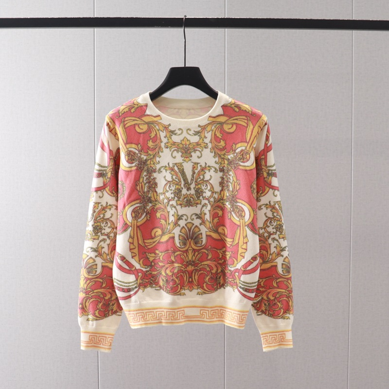 Maglione a maniche lunghe con scollo rotondo e stampa astratta retrò da donna, maglione aderente con fondo Joker_voghion.com