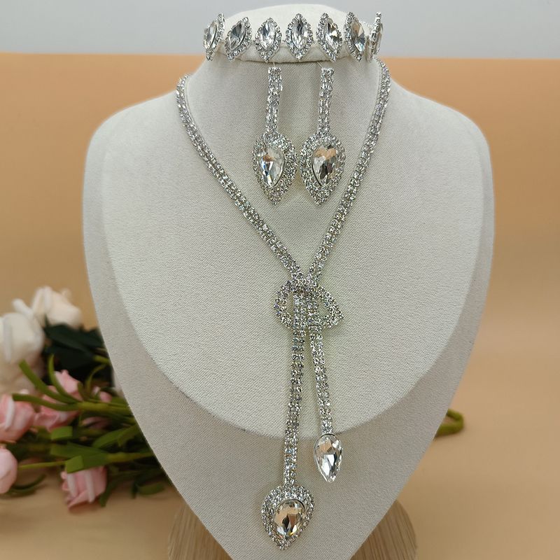 Set di gioielli da sposa - Collana con goccia di cristallo, orecchini e bracciale (argento sterling 925, design con nappe, collana da 45 cm)_voghion.com